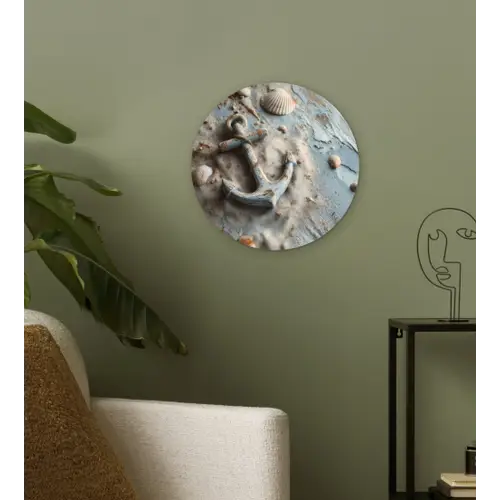 Anker - Hout - Schelpen - Zand Wandcirkel kunststof plaat 5mm dik klein -sfeer3