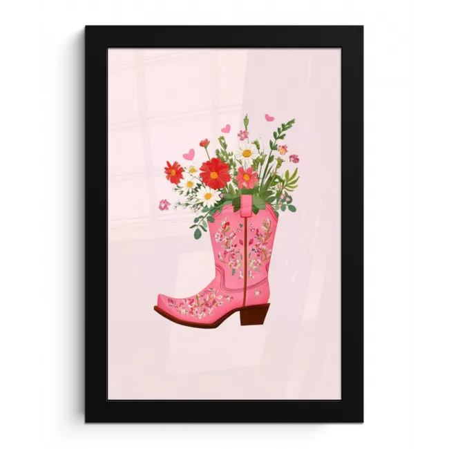 Cowboylaarzen - Roze - Boeket - Bloemen fotolijst zwart zonder passe partout klein -3d