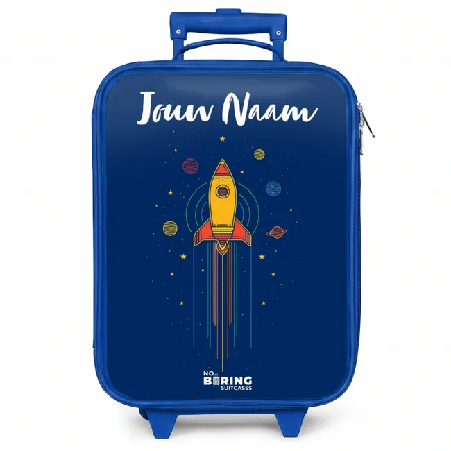 Kinderkoffer blauw met naam - Raket - Planeten - Sterren