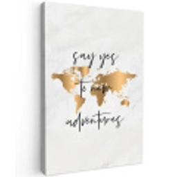 Quote - Goud - Glanzend - Wereldkaart Tuinposter op houten frame 2 cm dik middel -3d