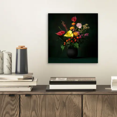 Bloemen - Vaas - Zwart aluminium wit klein -sfeer1