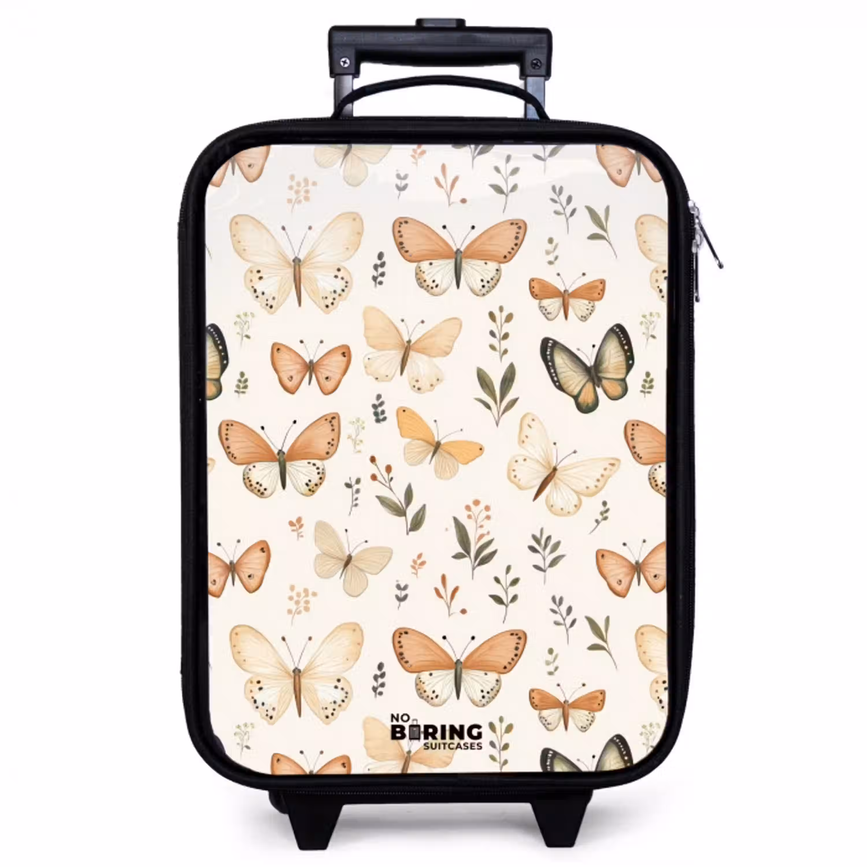 Vlinders in beige en oranjetinten tussen groene blaadjes Kinderkoffer - Zwart klein -zzz_website3d