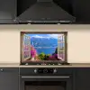 Doorkijk - Berg - Landschap - Uitzicht - Meer keuken achterwand spatscherm klein -sfeer1