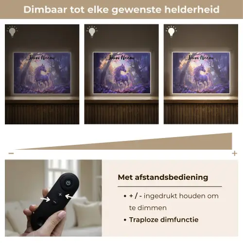 Eenhoorn - Paars - Sprookje - Fantasy dier Light Box met batterij (Wandlamp kind) middel -USP_dimbaarNL