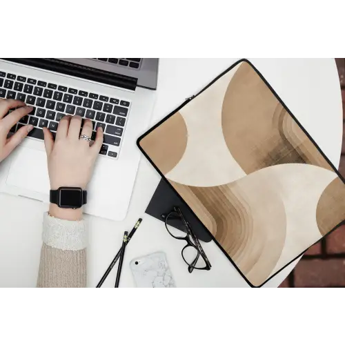Retro - Geometrische lagen - Aardetinten laptophoes neopreen klein -bureau