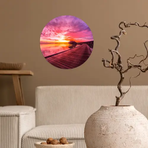 Steiger - Water - Zon - Roze - Horizon Wandcirkel behangsticker klein -sfeer1