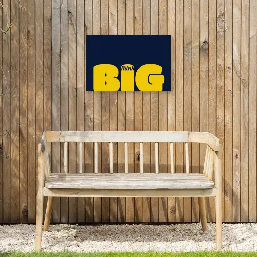 Think big - Blauw - Geel Tuinposter op houten frame 2 cm dik klein -sfeer4