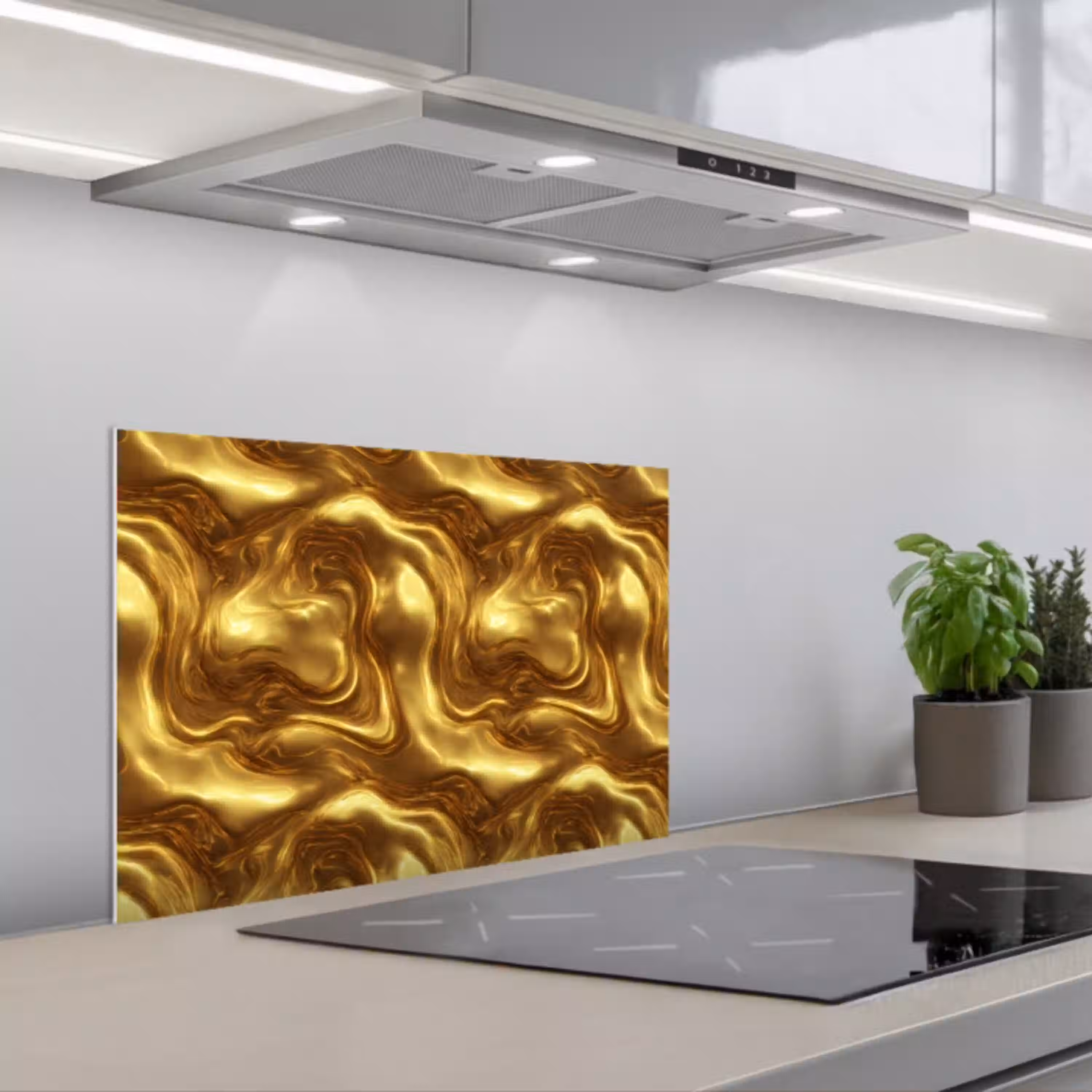 Textuur - Vloeibaar - Organisch - Goud keuken achterwand spatscherm klein 900 -3d_schuin