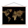 Wereldkaart - Goud - Luxe - Aarde - Zwart textielposter latten blank klein -3d