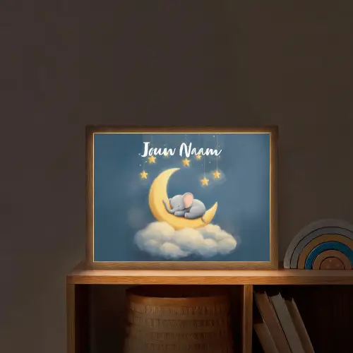 Sterren - Olifant - Maan - Wolken Light Box met batterij (Wandlamp kind) middel -sfeer1_kind