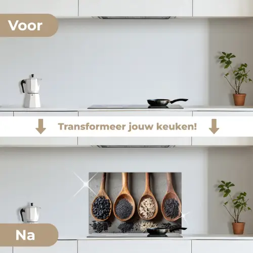 Houten - Lepels - Rijst - Zaden keuken achterwand spatscherm klein -voor_na_NL
