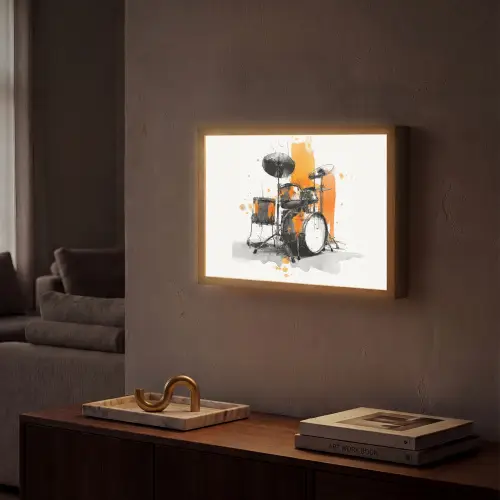 Drumstel - Oranje - Zwart - Aquarelverf Light Box met batterij (Wandlamp) middel -sfeer1