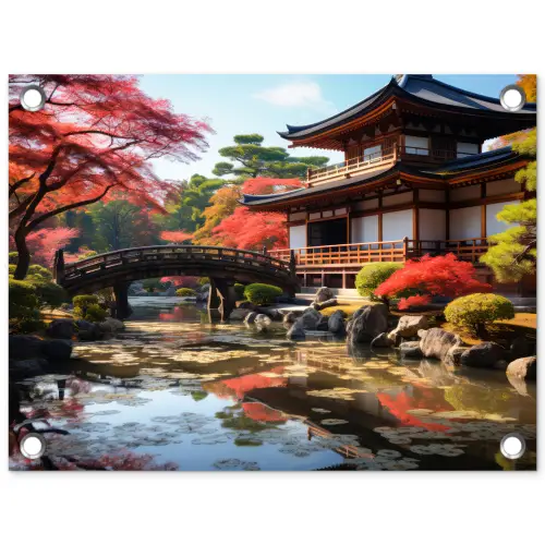 Japanse Tuin in de Herfst tuinposter los doek klein -3d