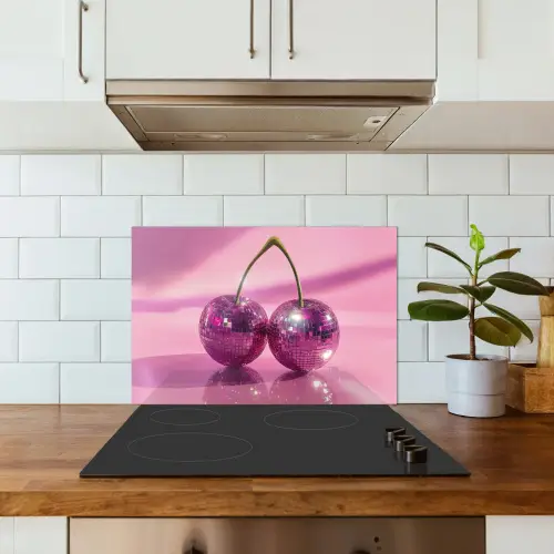 Glitter - Discobol - Roze - Kersen keuken achterwand spatscherm klein -sfeer2