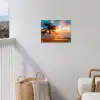 Palm - Zonsondergang - Horizon - Strand - Zee - Tropisch tuinposter los doek klein -sfeer8