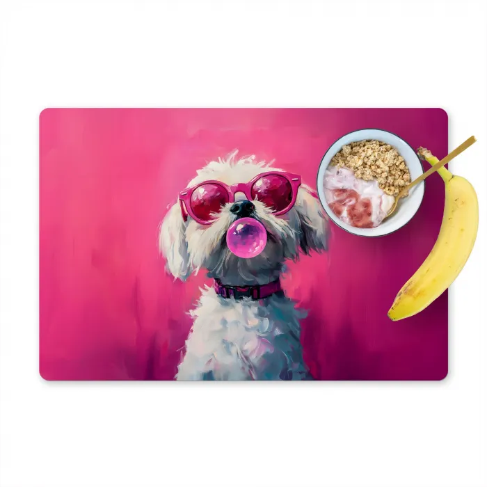 Pink - Hond - Bubbel Placemat vinyl groot -zzzproduct_Kitchenyeah-website