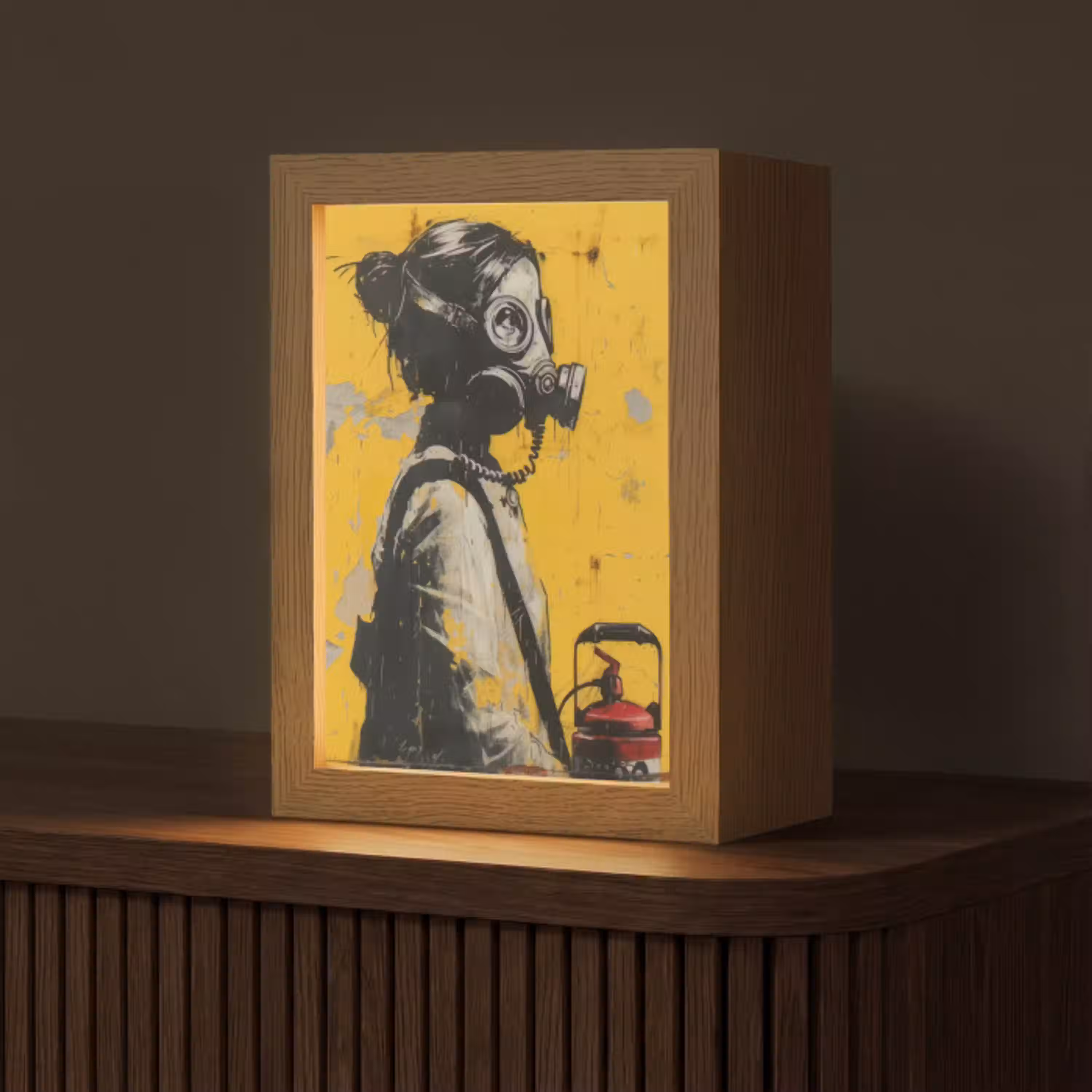 Street art - Meisje - Geel - Banksy Style Light Box met kabel (Tafellamp) klein -z3d_website