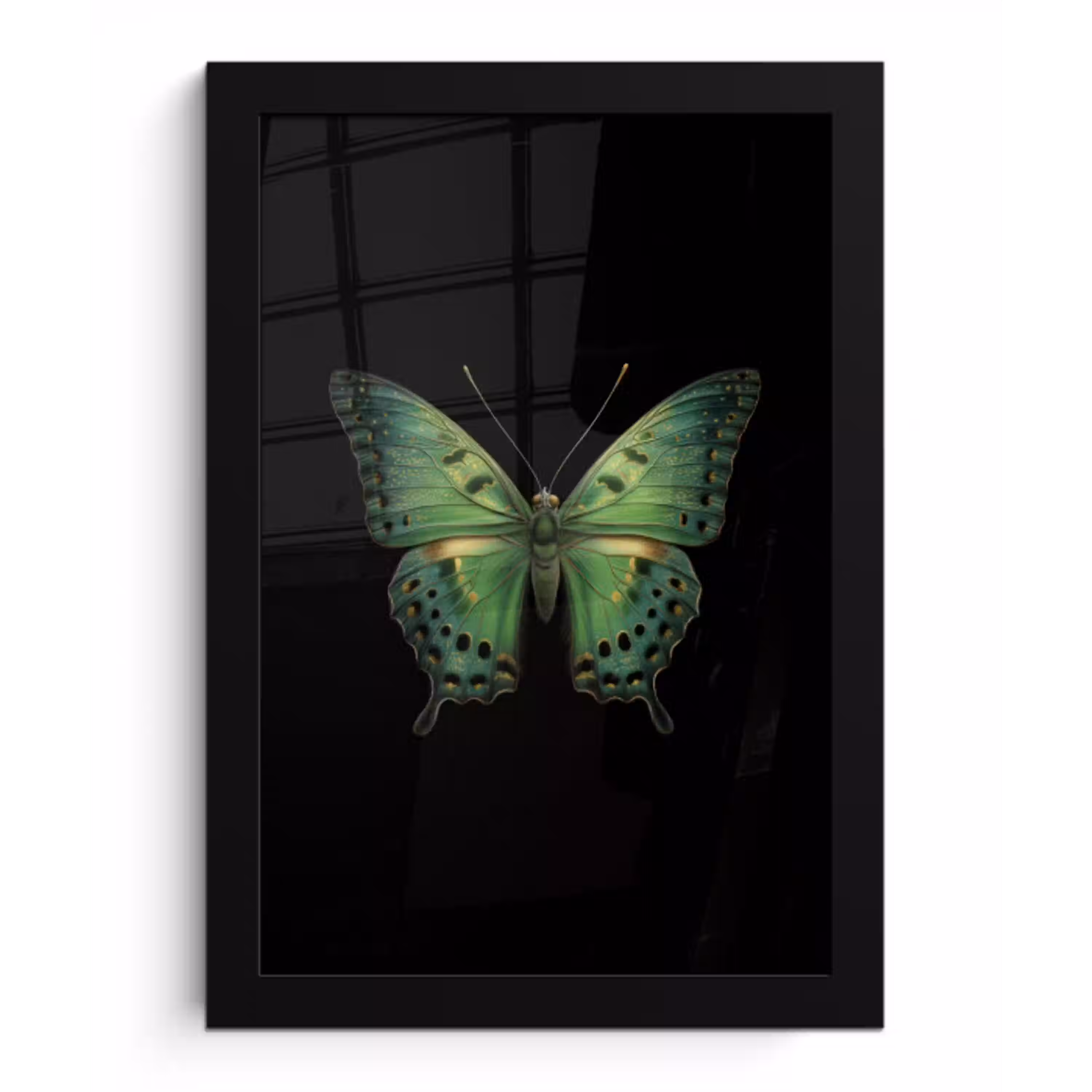 Vlinder - Groen - Diepte fotolijst zwart zonder passe partout klein -3d