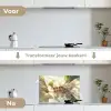 Bloesems - Zonlicht - Quote - Wit keuken achterwand spatscherm klein -voor_na_NL