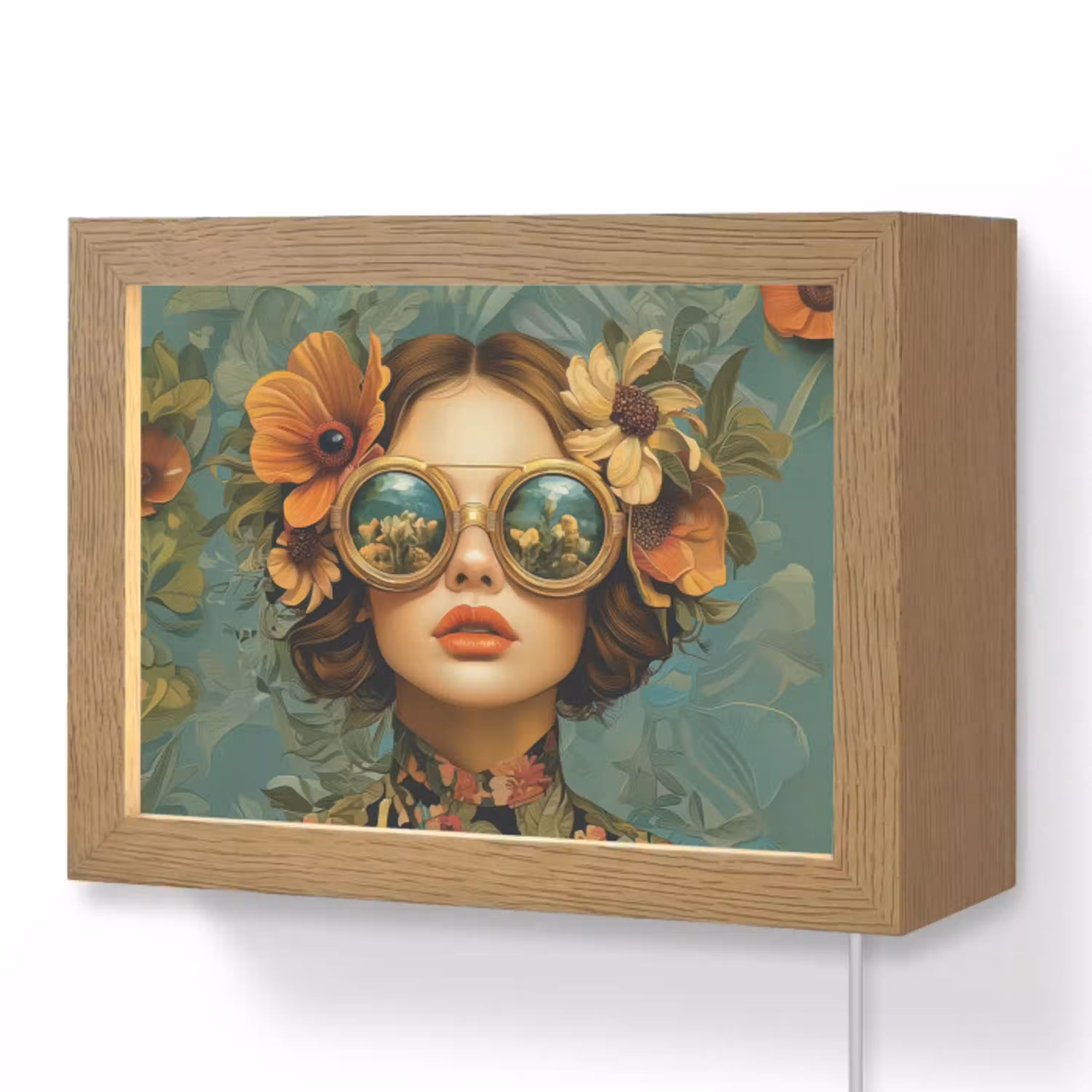 Vrouw - Bloemen - Vlinders - Natuur - Vintage Light Box met kabel (Wandlamp) klein -3d
