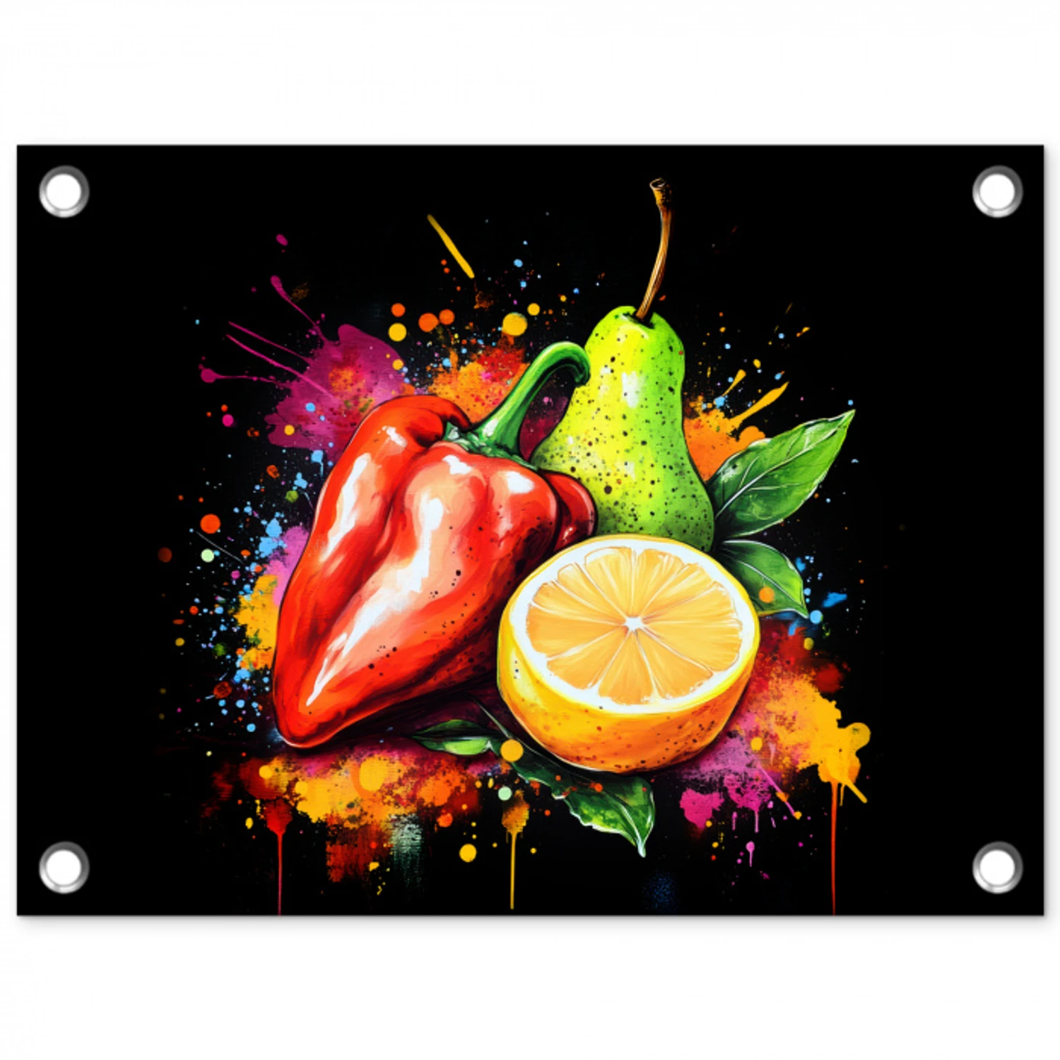 Paprika - Peer - Citroen - Graffiti - Verf - Abstract tuinposter los doek klein -3d