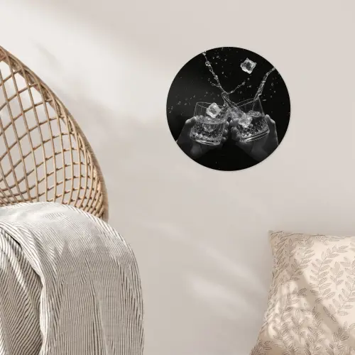 Whickyglazen - Ijs - Spetters - Zwart Wandcirkel behangsticker klein -sfeer4