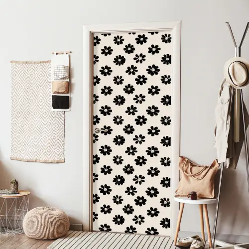 Grafisch - Madeliefjes - Zwart - Beige deurposter klein 289 -sfeer6