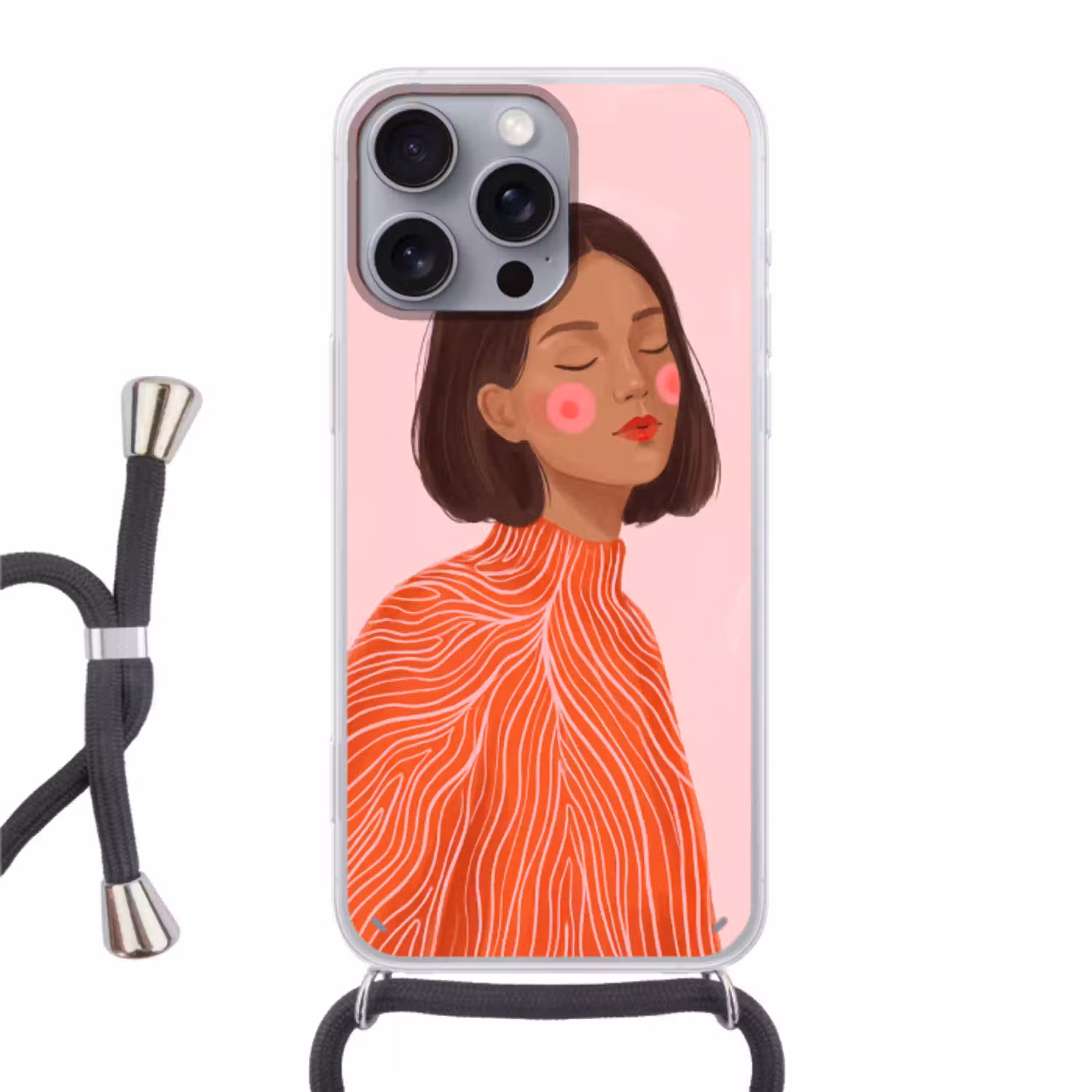 Vrouw - Portret - Modern - Kunst - Roze Hoesje iPhone 16 Pro Max met koord klein -3d