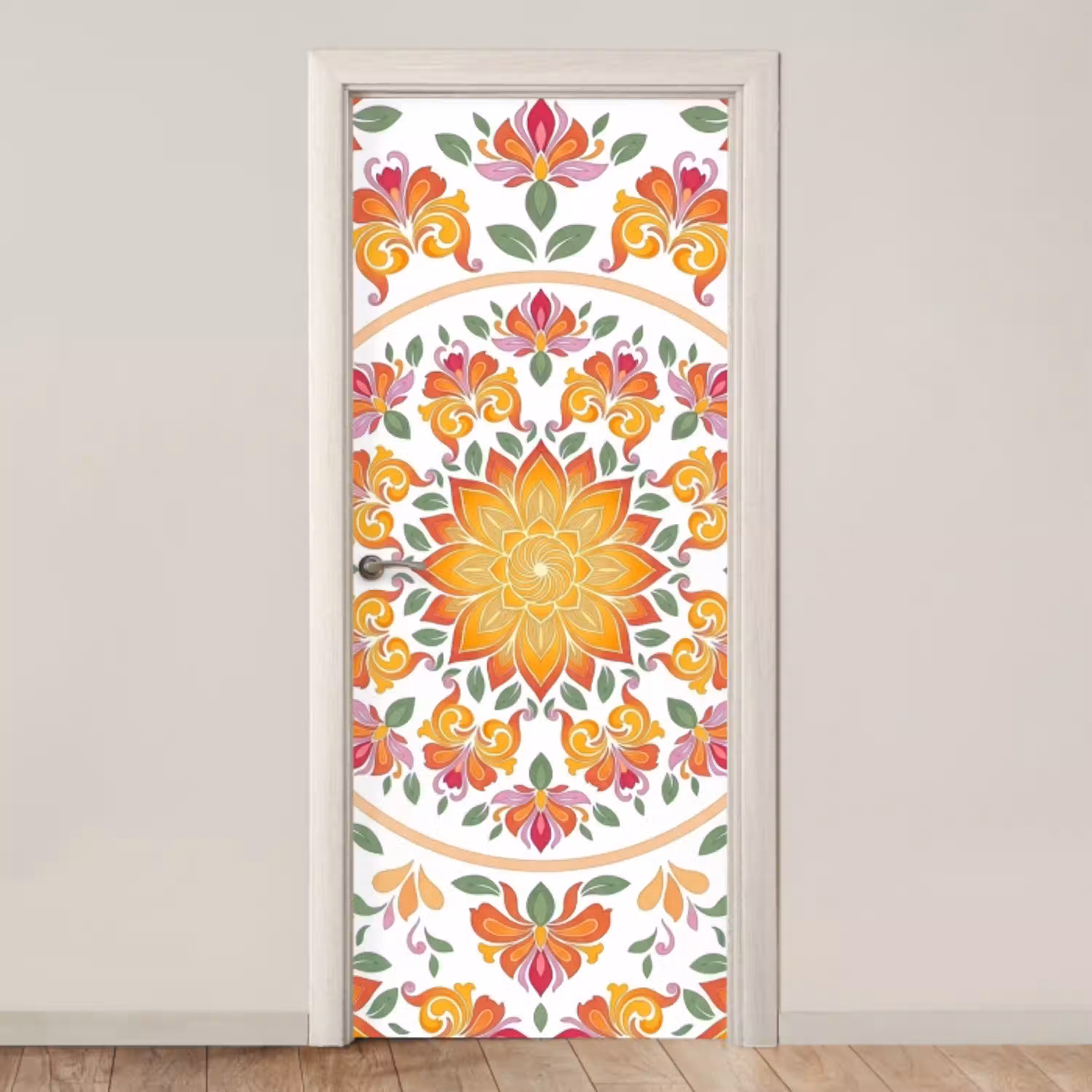 Mandala - Bloemen - Decoratie - Kleurrijk - Abstract deurposter klein -3d_beige