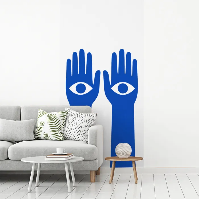 Handen - Twee - Ogen - Blauw fotobehang vinyl groot -woonkamer