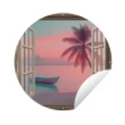 Doorkijk - Strand - Palmboom - Tropisch Wandcirkel tuinposter met ringen klein -3d