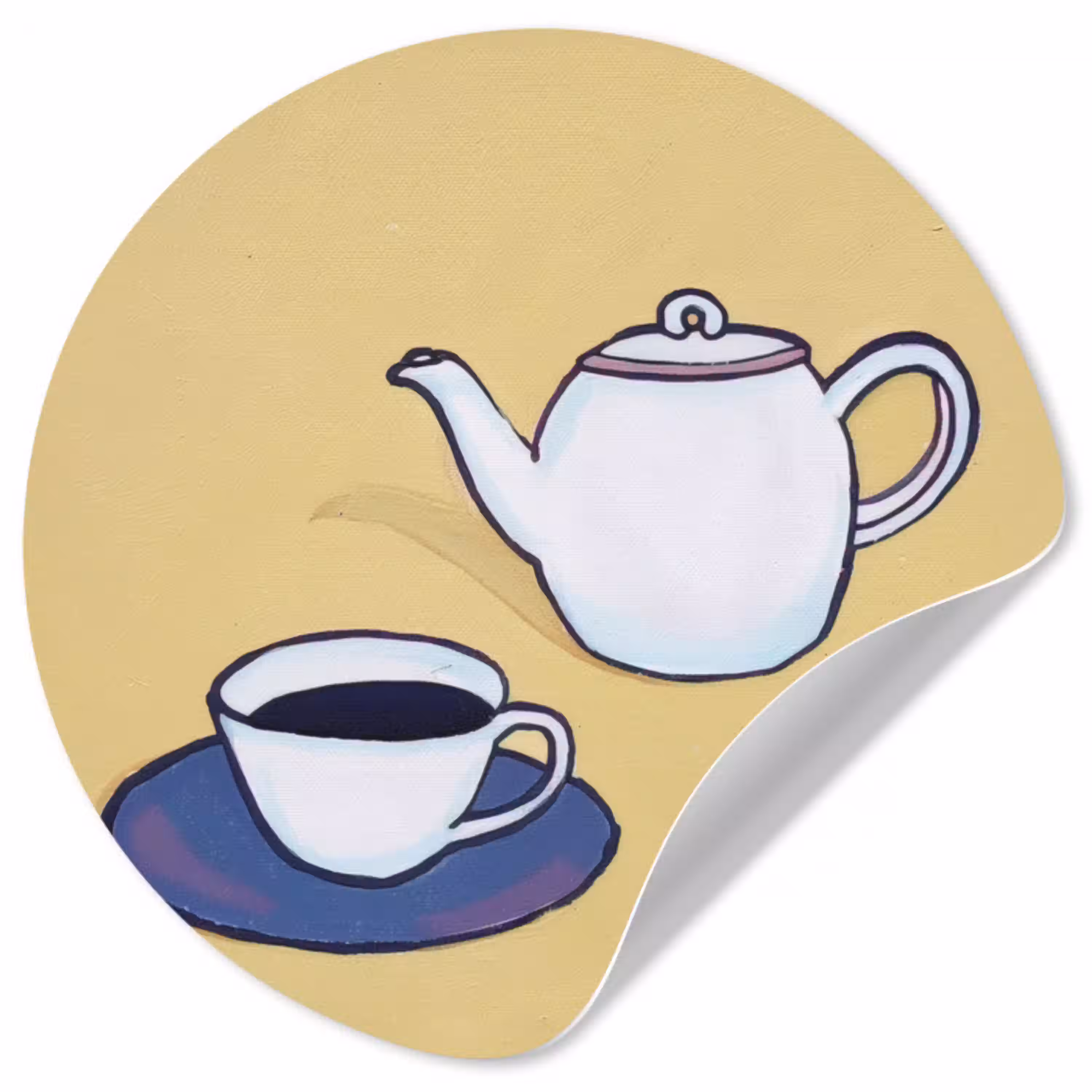Theepot - Kopje - Beige - Illustratie Wandcirkel behangsticker klein -3d