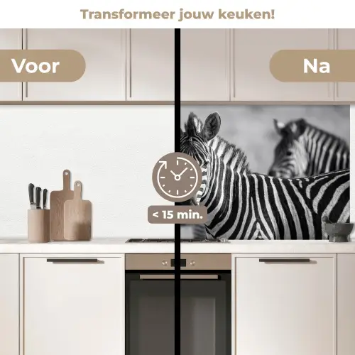 Zebra's - Zwart - Wit keuken achterwand 2 middel -voor-na2_NL