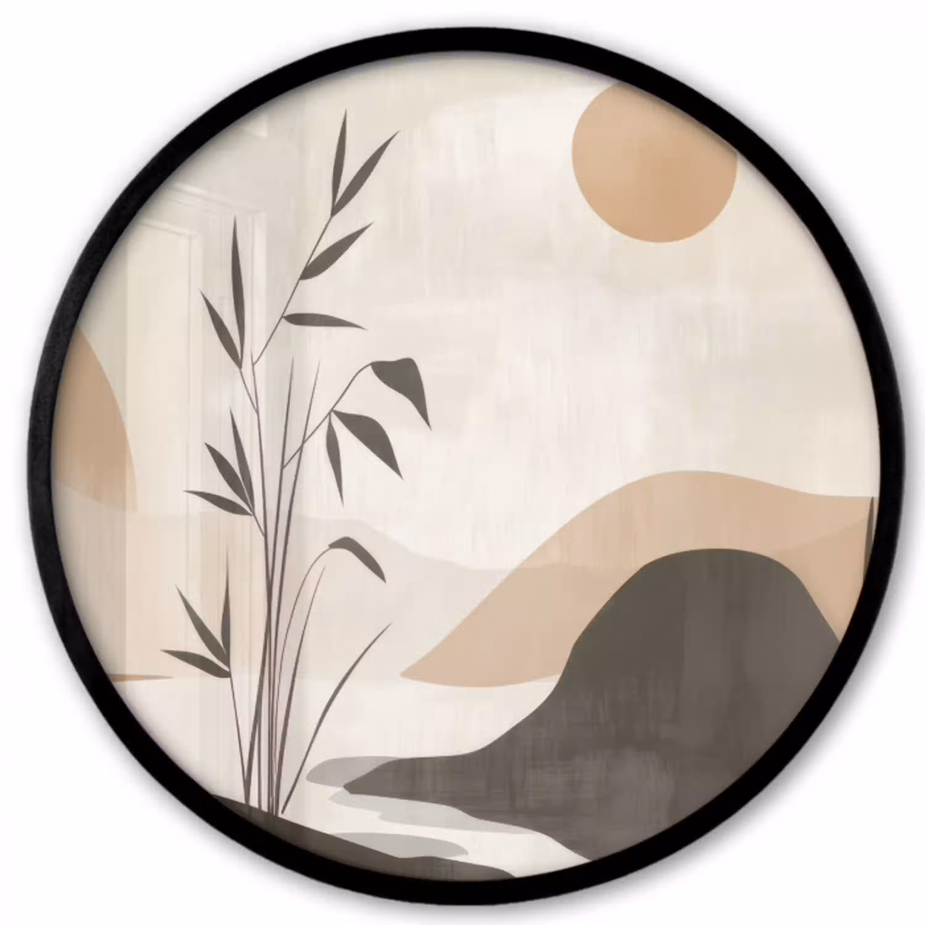 Japandi - Landschap - Beige Fotolijst rond zonder passe partout klein -3d