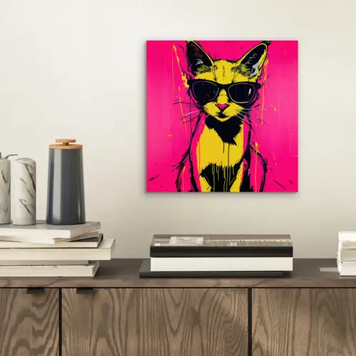 Kat - Art - Zonnebril - Roze aluminium wit klein -sfeer1