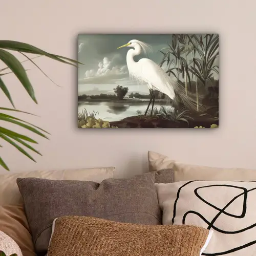 Reiger - Planten - Wolken - Wit canvas 2cm klein -sfeer1