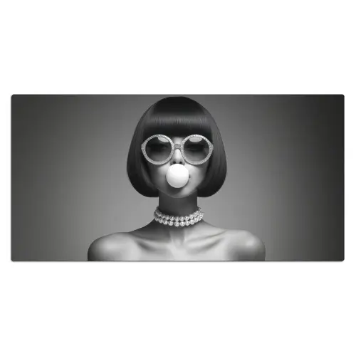 Vrouw - Zwart Wit - Ketting - Zonnebril Muismat XXL klein -3d_leeg