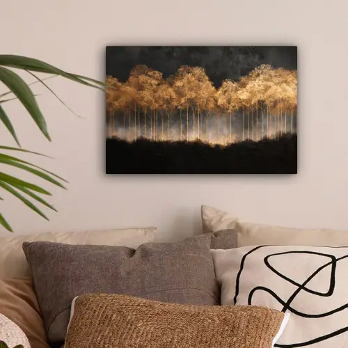Gouden Bomen in Mistig Landschap canvas 2cm klein -sfeer1