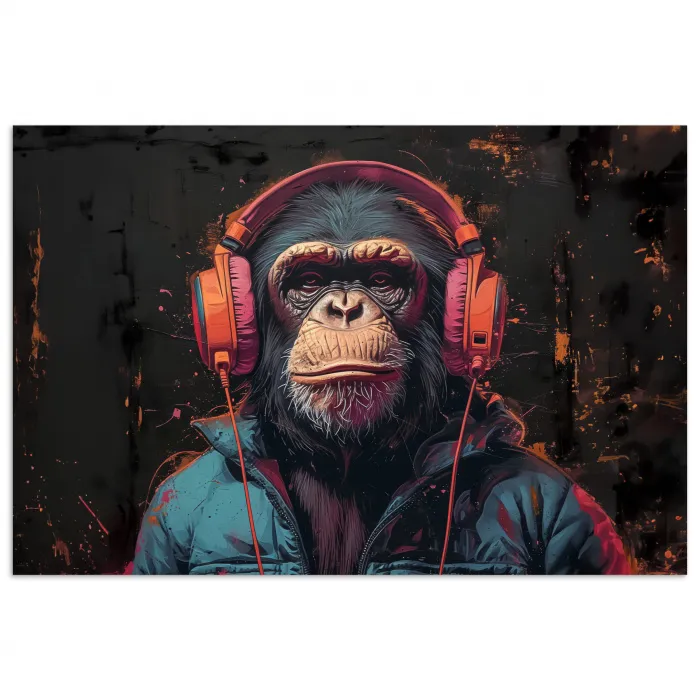 Graffiti - Chimpansee - Koptelefoon - Aap poster papier klein -3d