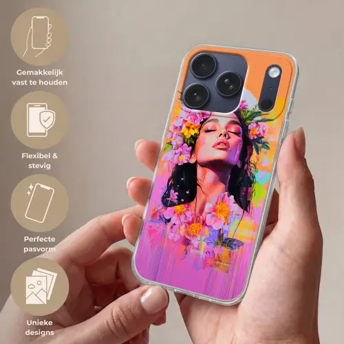 Portret - Bloemenkroon - Vrouw Telefoonhoesje iPhone 17 Pro klein -sfeer3_NL