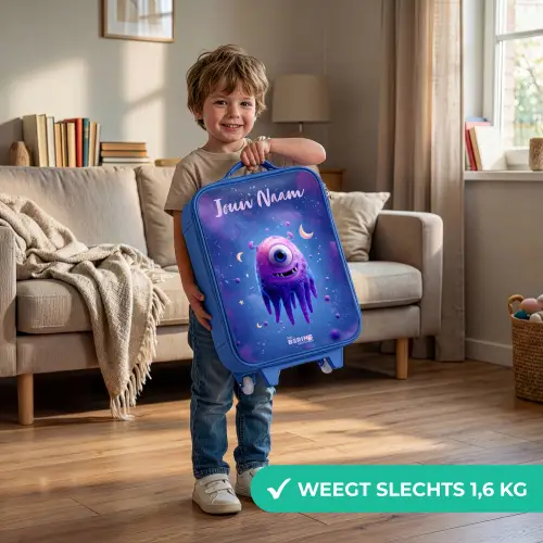 Vrolijk paarsoog in de ruimte Kinderkoffer - Blauw klein -sfeer2_NL