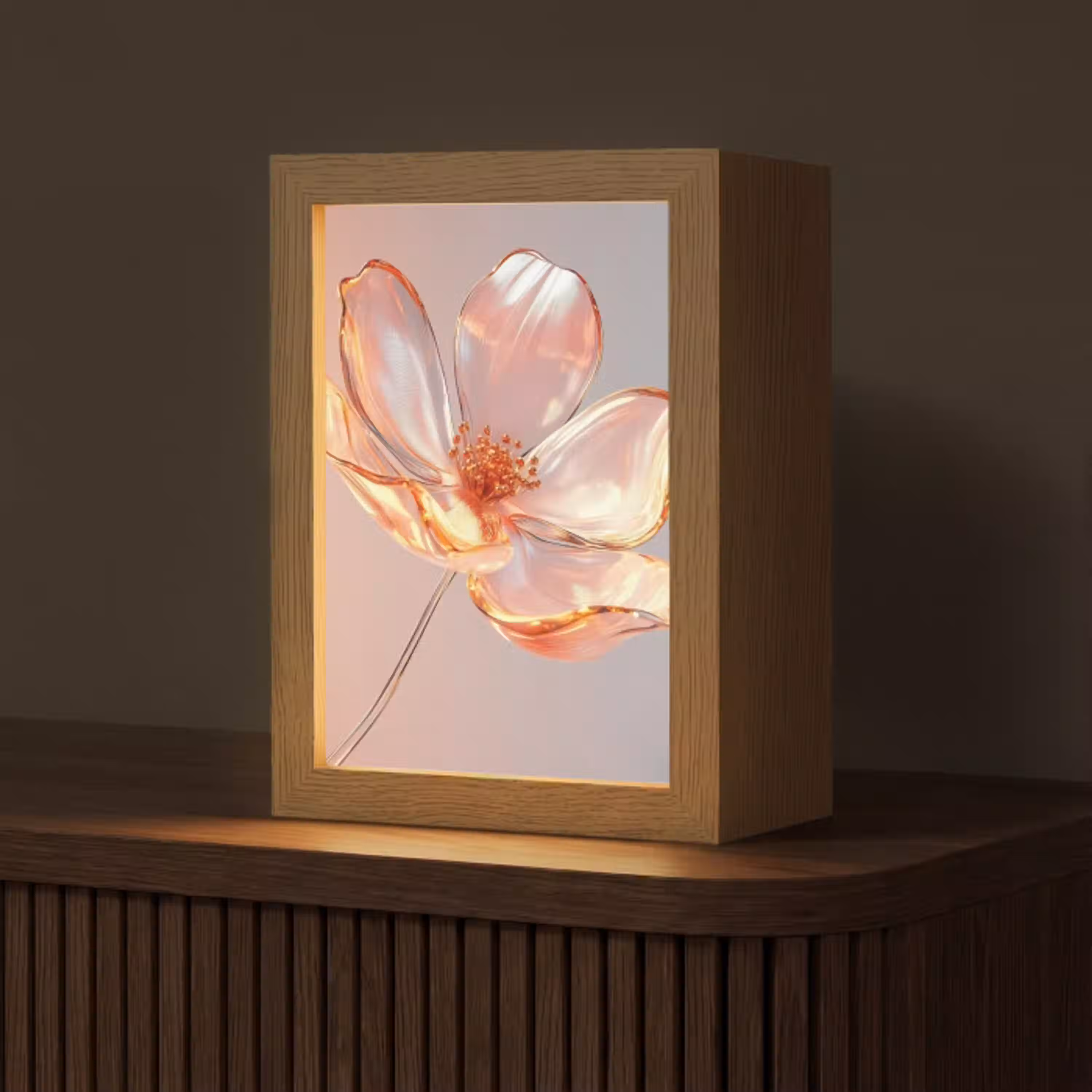 Glazen - Bloem - Roze Light Box met kabel (Tafellamp) klein -z3d_website
