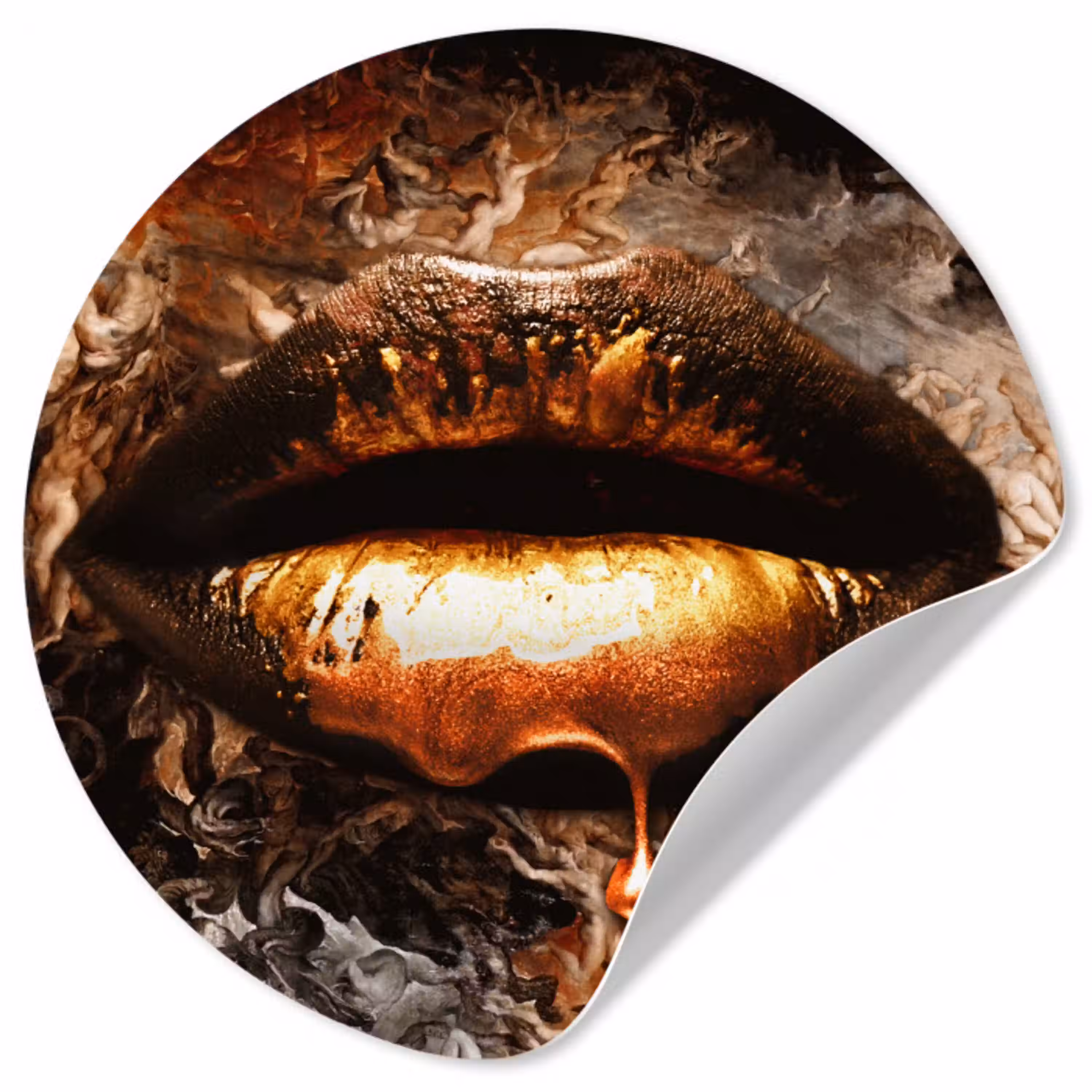 Goud - Lippen - Kunst - Goud - Luxe - Abstract Wandcirkel behangsticker klein -3d
