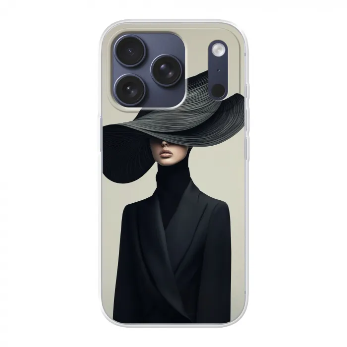 Zwart - Vrouw - Hoed Telefoonhoesje iPhone 17 Pro klein -3d