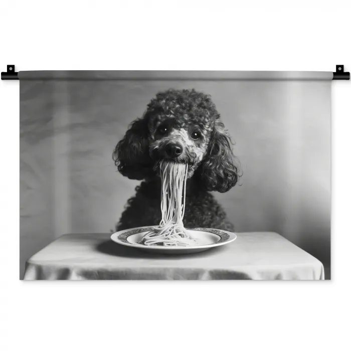 Poedel - Hond - Zwart - Wit - Schattig - Pasta Wandkleed katoen klein -zz3d