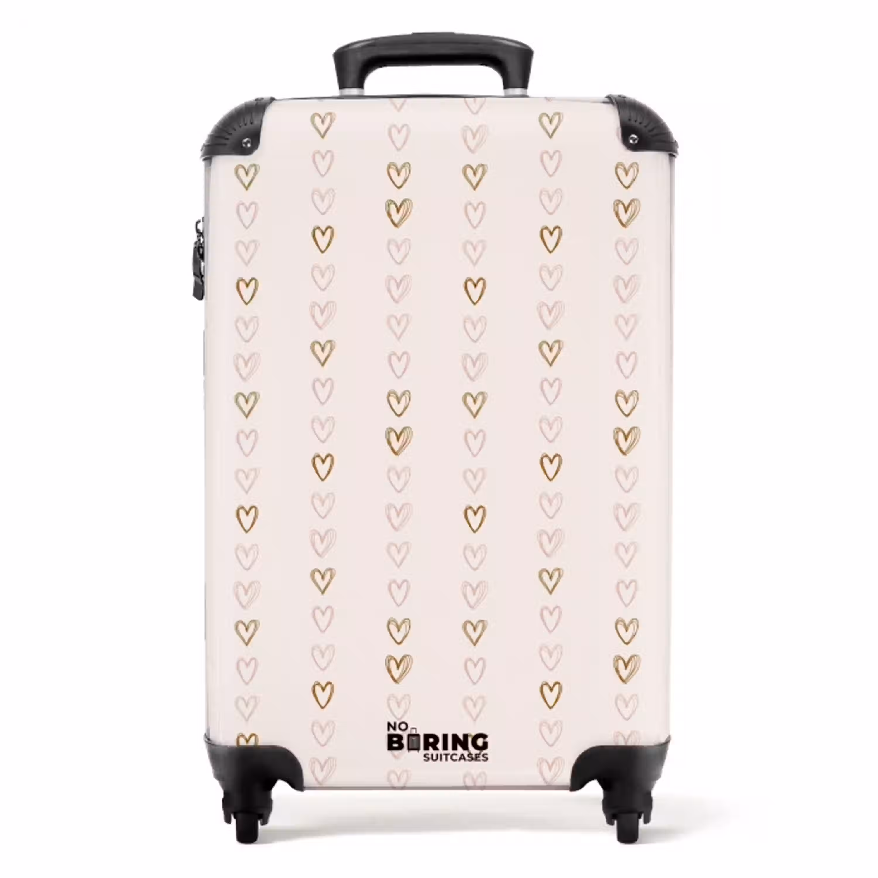 Lijnhartjes op beige NBS - Handbagage koffer - Volwassenen Unisex middel -productfoto_recht