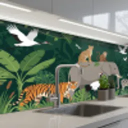 Tropisch - Jungle -  Groen keuken achterwand 2 middel -3d_schuin