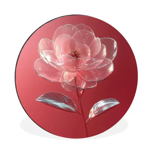 Sierlijk - Bloem - Roze - Glazen Wandcirkel aluminium klein -3d