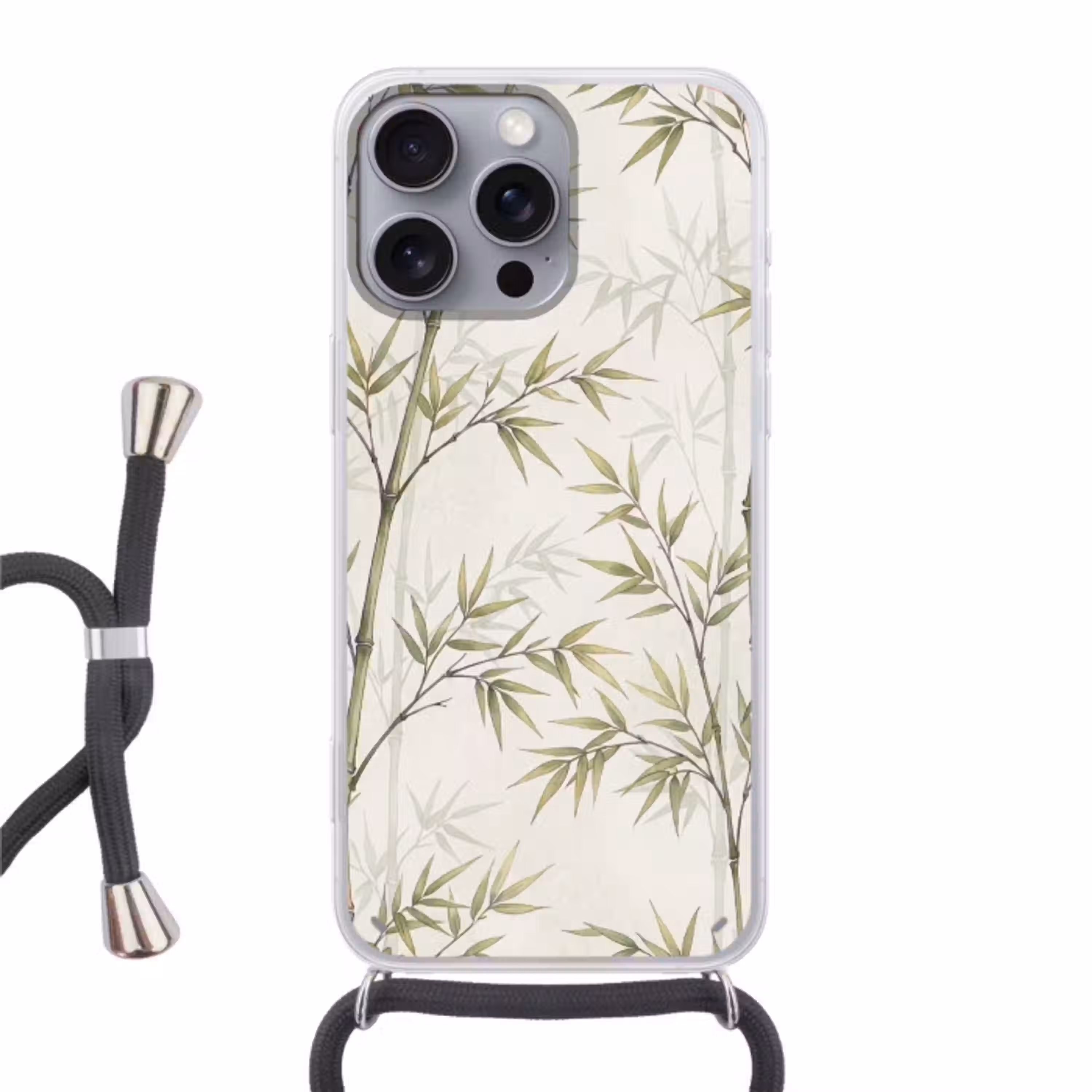 Bamboe - Bladeren - Natuur - Aquarel - Groen Hoesje iPhone 16 Pro Max met koord klein -3d