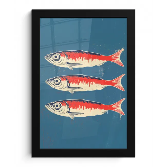 Vissen - Rood - Blauw fotolijst zwart zonder passe partout klein -3d
